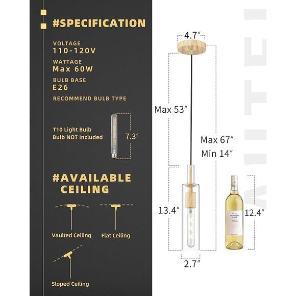 AUTELO 1-Light Pendant Lights - Vintage Pendant Lights Kitchen Island - Picture 4 of 6